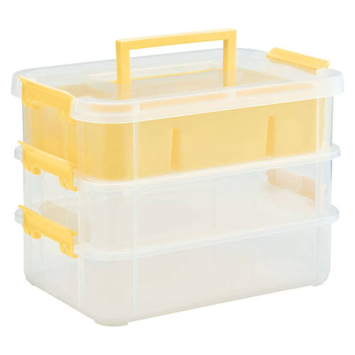 小物 kyasarin KIRKTON HOUSE 3 Layer Stackable Storage Box with Handle, Yellow